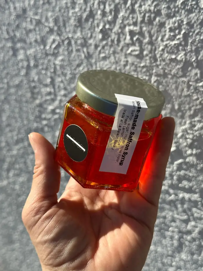 Jar of house-made Persian saffron syrup